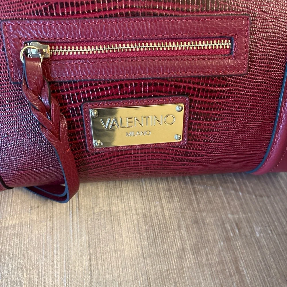 Authentic VALENTINO by Mario Milano Cynthia Red Leather Suede Trapeze Tote Bag